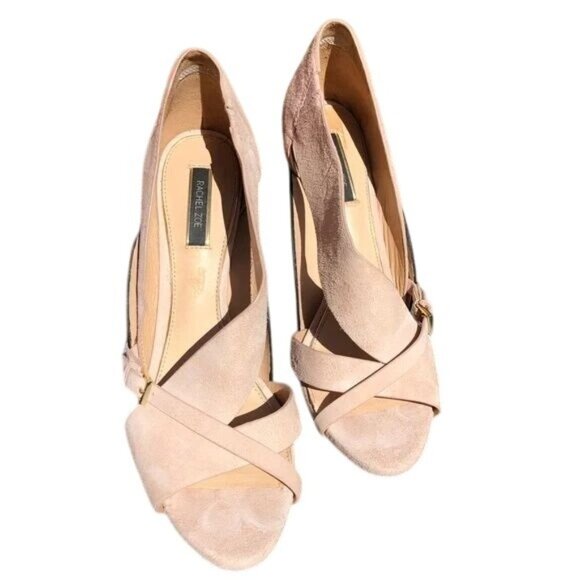Rachel Zoe Womens Beige Suede Open-Toe Heels With Gold Accents Size 11 - Picture 2 of 8
